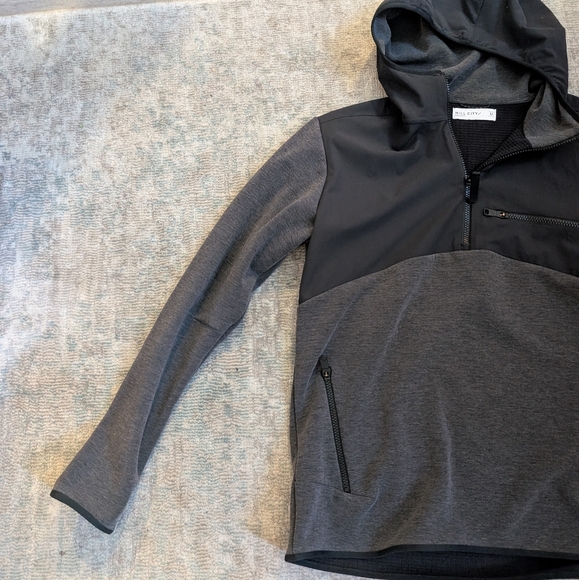 Hill City Men Half Zip Charcoal Pullover With Hood - Picture 2 of 11